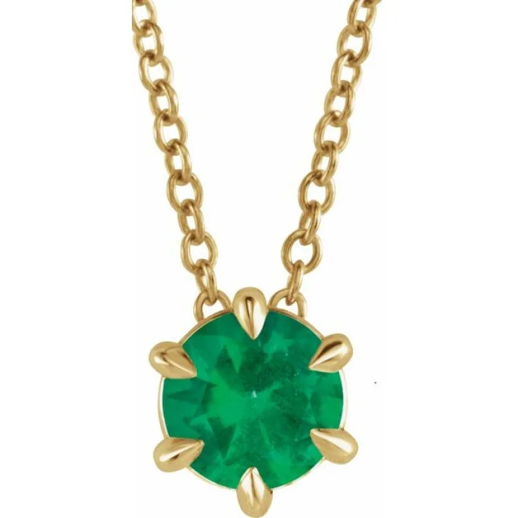 Ladies Necklaces Fresh Glow-14K Yellow 5 mm Natural Emerald Solitaire 16-18" Necklace