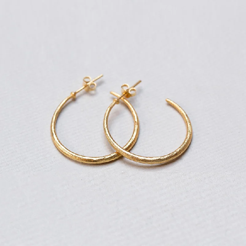 Ladies joyful burst earrings -Textured Gold Open Stud Hoop Earrings