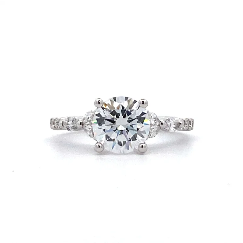 Ladies Timeless Classic Engagement Rings -Round Diamond Side Stone Engagement Ring in White Gold by Fana