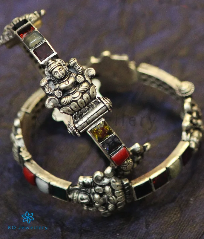 Ladies Bracelets Thin Spark-The Shri Silver Navratna Bracelet (Oxidised/Size 2.2/2.4/2.6/2.8)