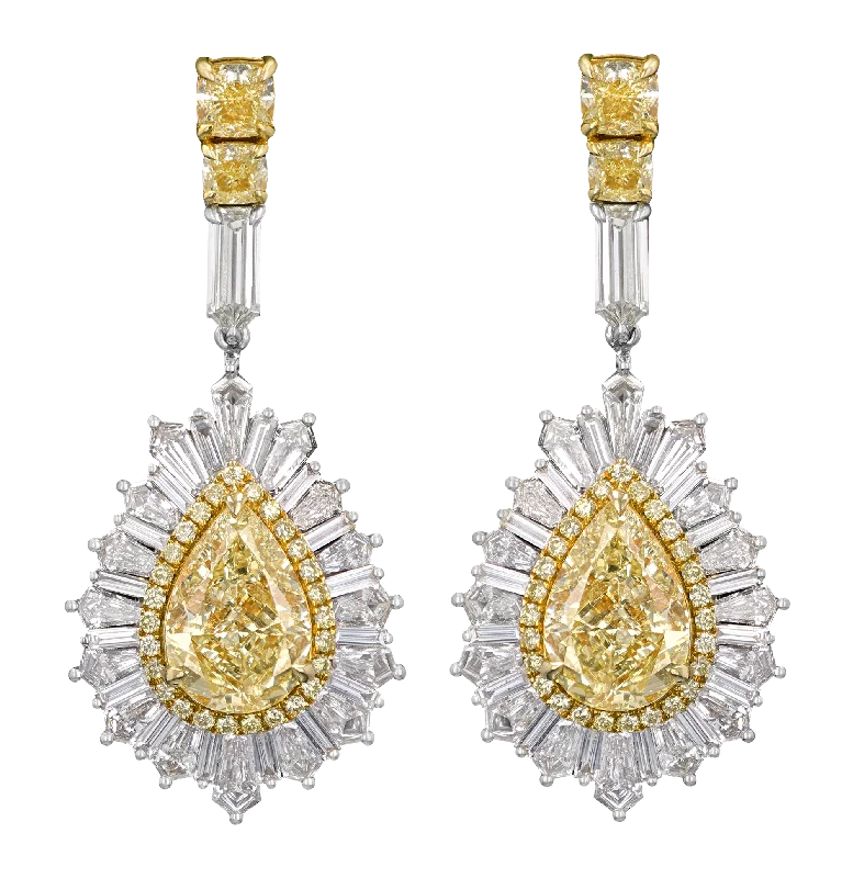 Ladies rolling wave earrings -Natural Fancy Yellow Diamond Earrings, 9.03 Carats