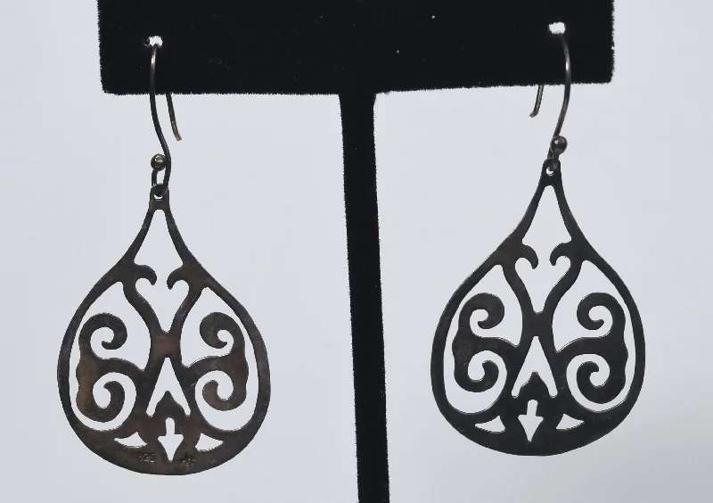 Ladies silky smooth earrings -Vintage Flat Pierced Design Sterling Silver Dangle Earrings