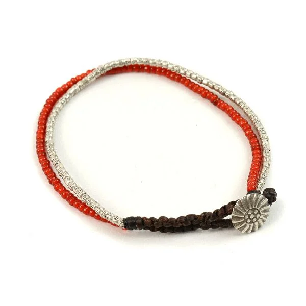 Ladies Bracelets with White Phenakite-PHADUA / Karen Silver Beads White Heart Double Cord Bracelet