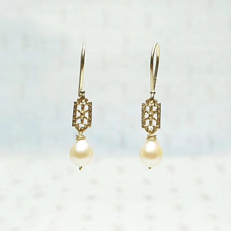 Ladies opulent gold earrings -Baroque Pearl and Filigree Earrings by brunet