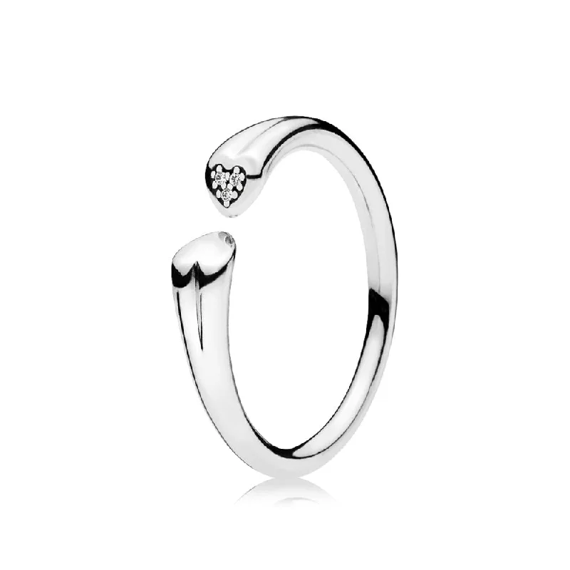 Ladies Rings Unique Shine-Pandora Two Hearts Ring Clear CZ 196572CZ