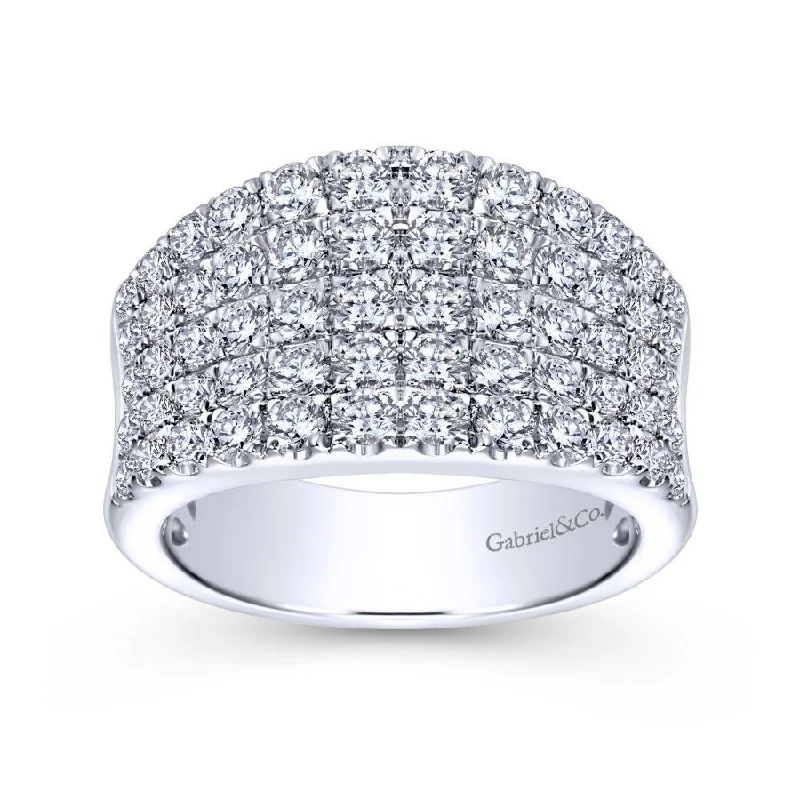 Ladies Rings Classic Glow-Gabriel & Co. - LR6365W44JJ - 14K White Gold Wide Band Pavﾂ Diamond Ring