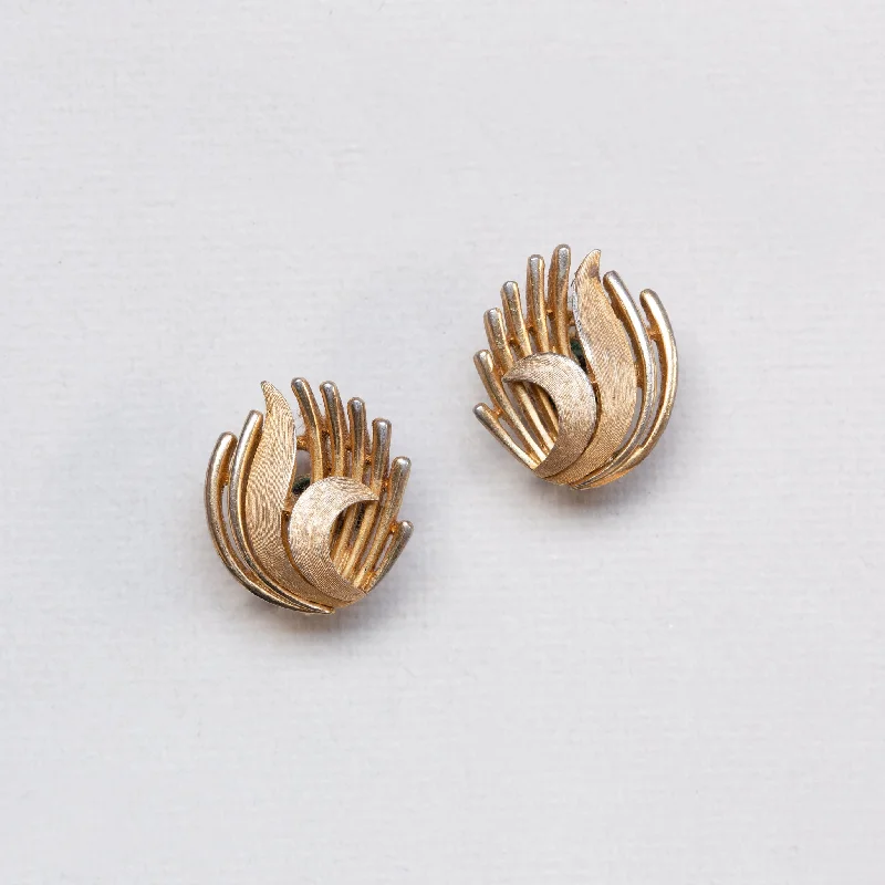 Ladies cosmic ripple earrings -Vintage Trifari Gold Clip-on Earrings