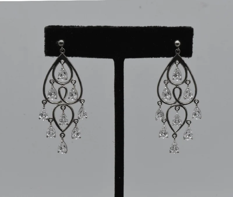 Ladies strong spirit earrings -Vintage Cubic Zirconia Sterling Silver Chandelier Earrings