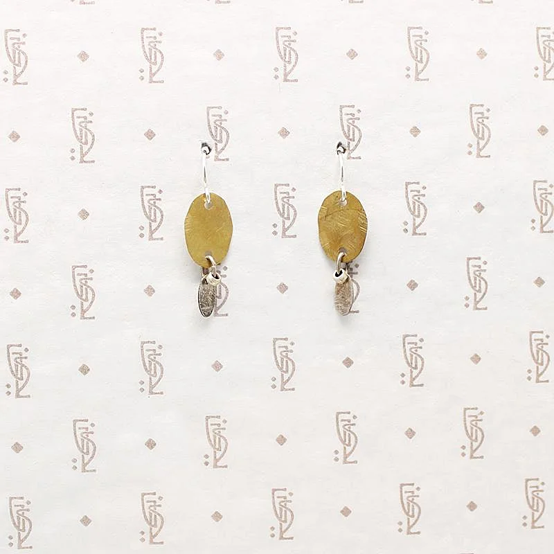 Ladies expansive wide earrings -Brass & Silver Petal Earrings by Brin