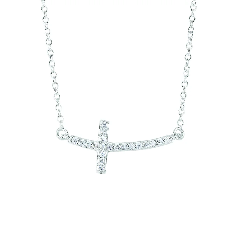 Ladies Necklaces with Grey Lawsonite-14K Gold .12ct Diamond Side Cross Necklace