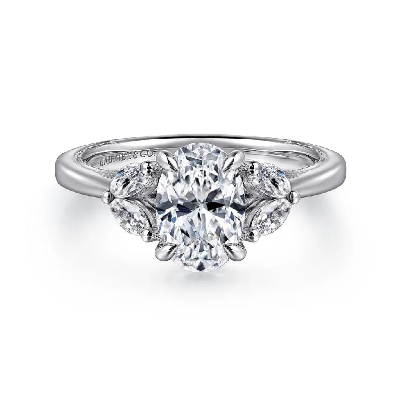 Ladies Nostalgic Vintage Engagement Rings -Gabriel & Co. Dani - 14K White Gold Oval Diamond Engagement Setting