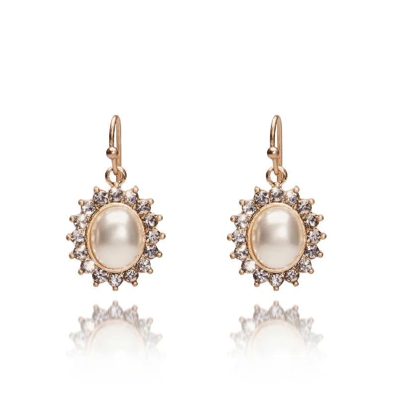 Ladies 10K gold stud earrings -Regency Pearl Drop Earrings: Pearl Bridal Earrings