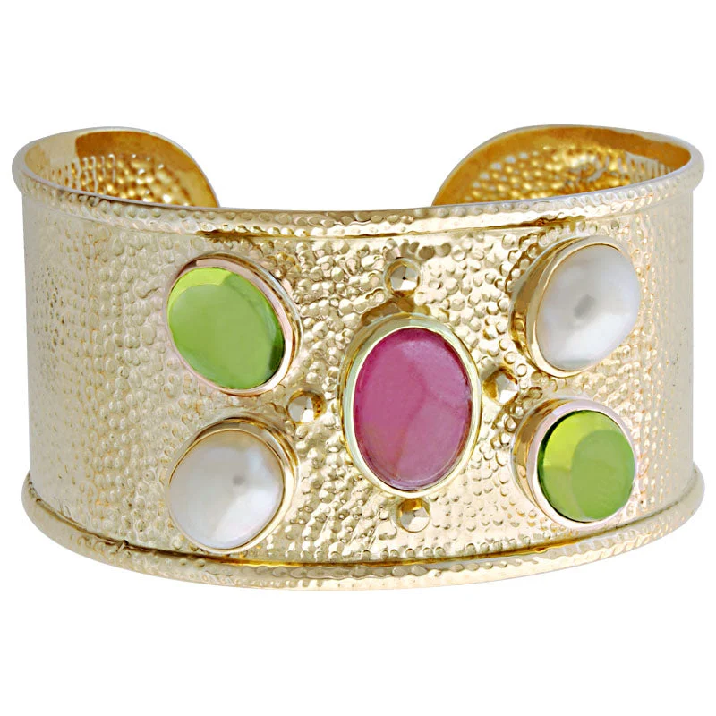 Ladies Bracelets with Green Diopside-Bangle-Rubellite, Peridot and Pearl