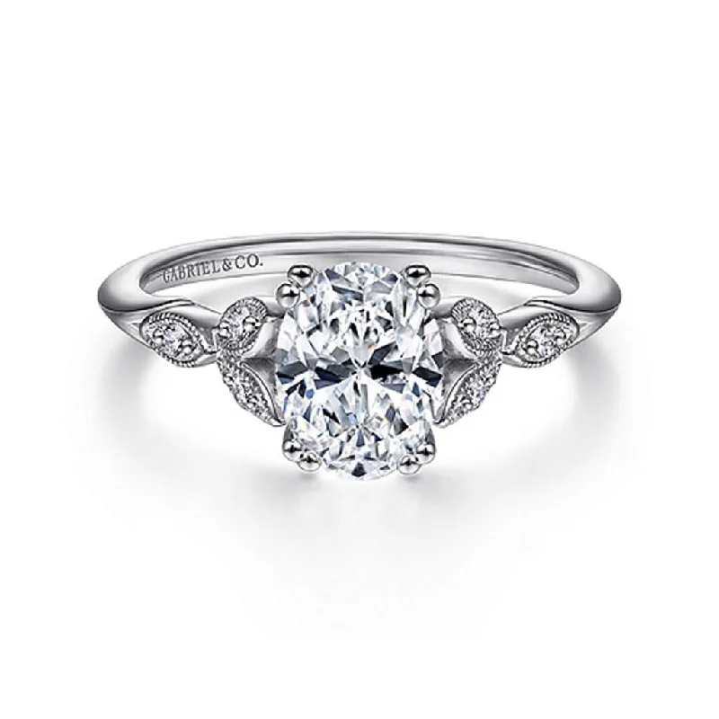 Ladies Pristine White Gold Engagement Rings -Gabriel & Co Celia - 14K White Gold Oval Diamond Engagement Setting