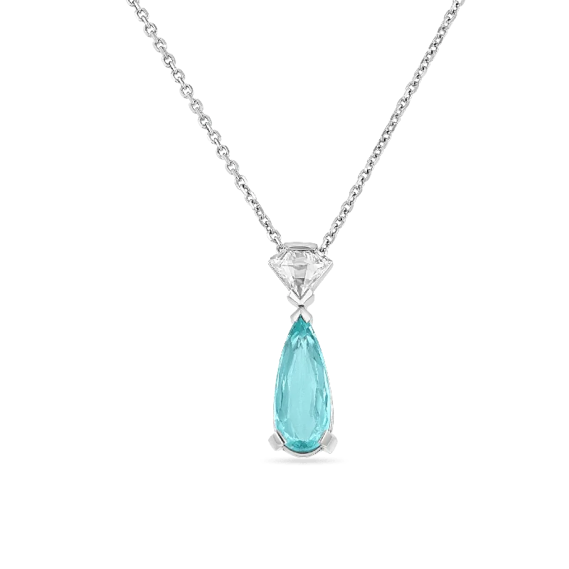 Ladies Necklaces in Warm Gold-'Bluebelle' Paraiba and Diamond Necklace