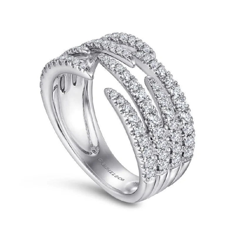 Ladies Rings Flex Spark-Gabriel & Co. - LR51301W45JJ - 14K White Gold Open Wide Band Pavﾂ Diamond Ring