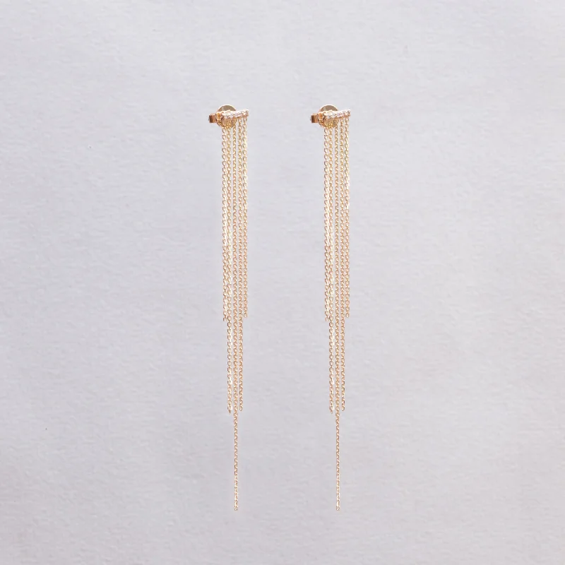 Ladies iridescent opal earrings -18ct Gold Tassel Stud Earrings with Diamonds