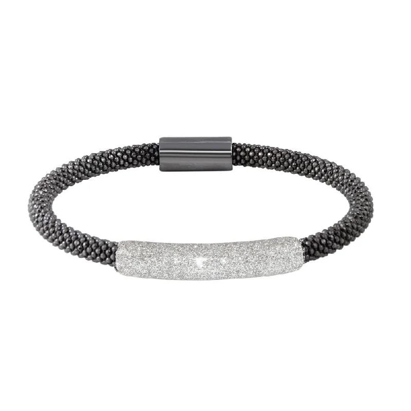 Ladies Bracelets with Milky Moonstone-Clearance-Gold Plated 925 Sterling Silver Black Bar Glitter Magnetic Bracelet - SPB00003