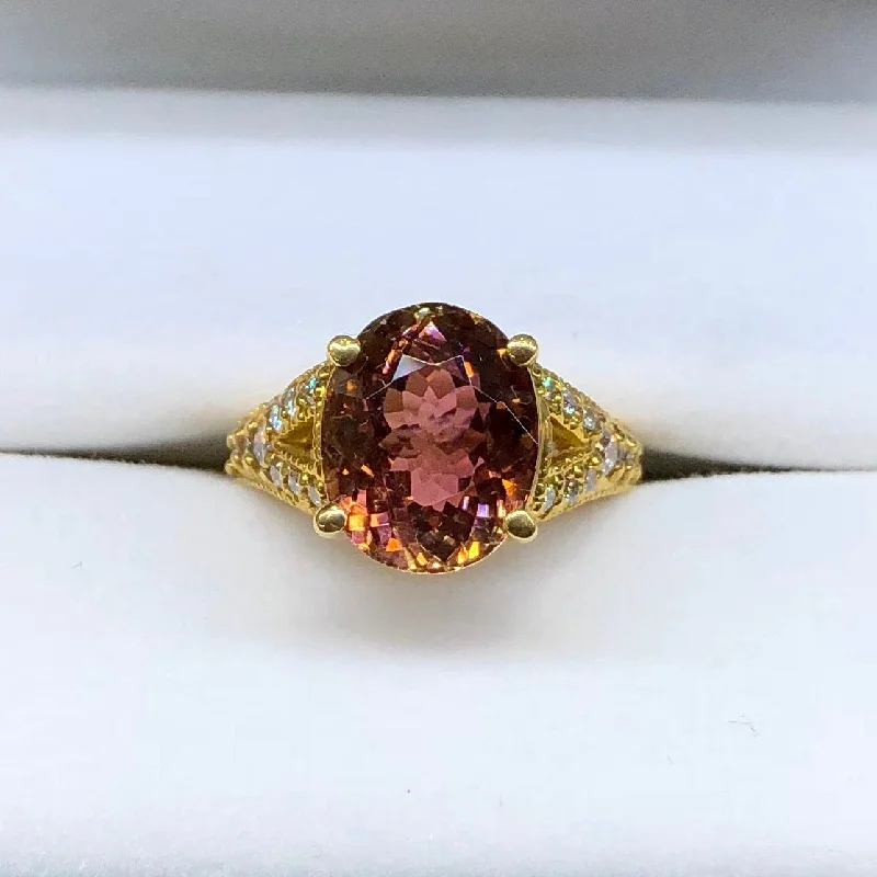 Ladies Rings with Gold Sphalerite-Bi-Color Tourmaline Ring