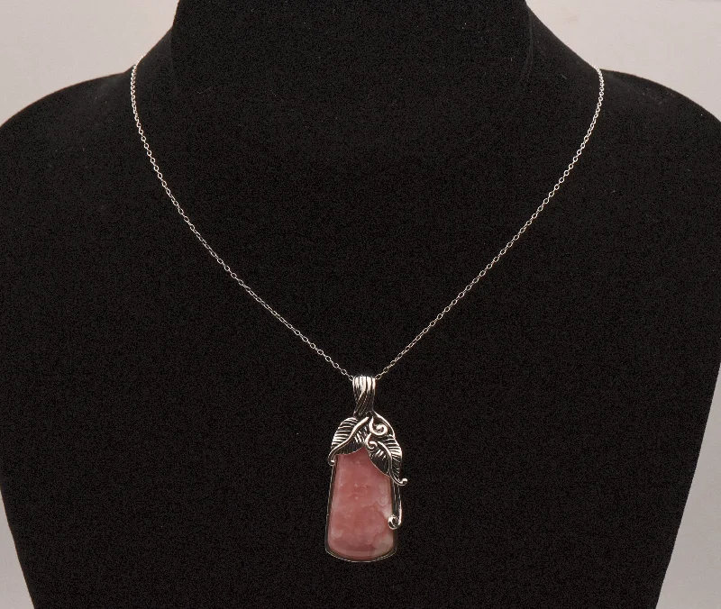 Ladies Necklaces with Cyan Euclase-Vintage Rhodochrosite Sterling Silver Pendant on Sterling Silver Chain Necklace