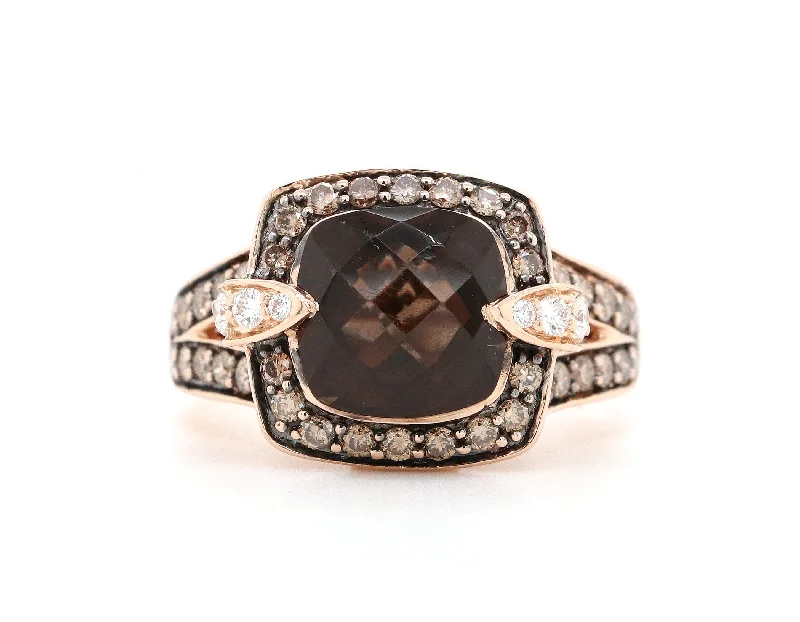 Ladies Rings Crafted Glow-Le Vian Smoky Quartz Chocolate and White Diamond Frame Ring in 14K