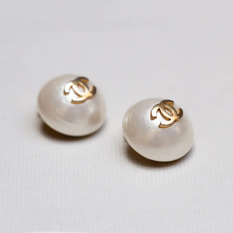 Ladies elegant climber earrings -Vintage Chanel Faux-Pearl Clip-on Earrings