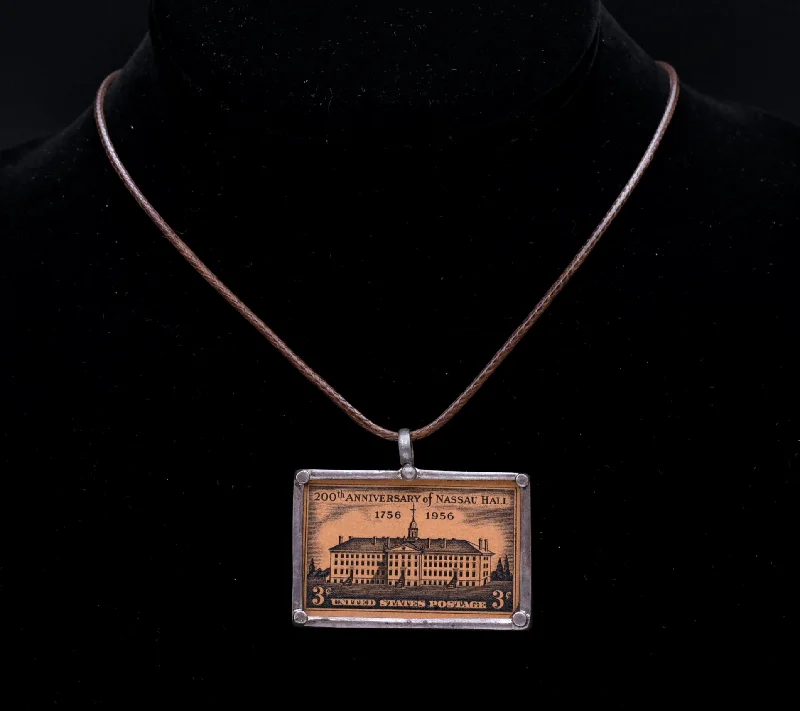 Ladies Necklaces with Rose Kunzite-Vintage 200th Anniversary of Nassau Hall Stamp Sterling Silver Pendant Necklace