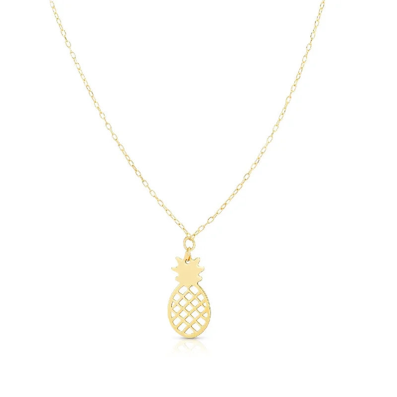 Ladies Rings with Lock Spark-14kt Yellow Gold 18" Pineapple Necklace with Spring Ring Clasp RC1549-18