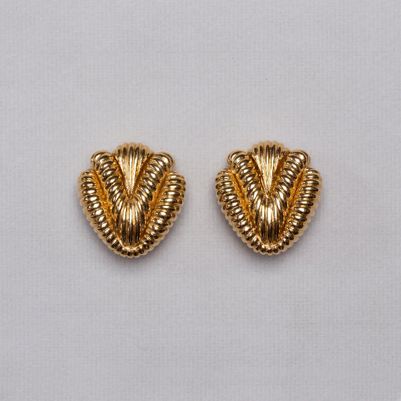 Ladies strong spirit earrings -Vintage Textured Gold Clip-on Earrings