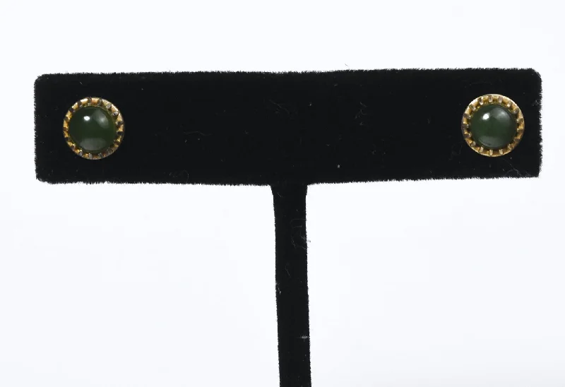 Ladies strong spirit earrings -Gold Tone Sterling Silver Nephrite Jade Stud Earrings