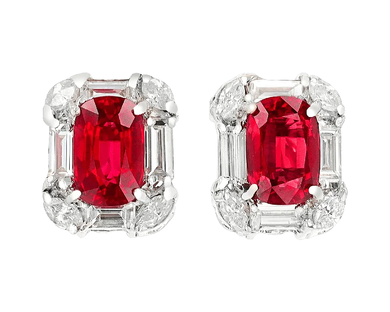 Ladies family tie earrings -Ruby Earrings, 6.09 Carats