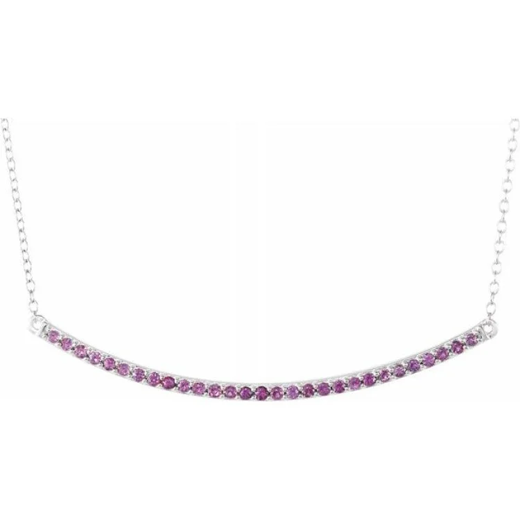 Ladies Necklaces with Bead Spark-14K White Natural Pink Sapphire Bar 16-18" Necklace