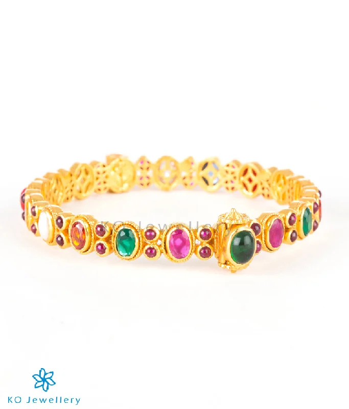 Ladies Bracelets with Crystal Spark-The Navarathnalu Silver Gemstone Openable Bracelet (Green/2.2/2.4/2.6/2.8)