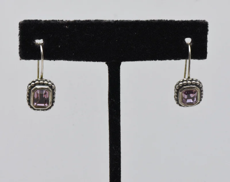 Ladies heavenly grace earrings -Vintage Sterling Silver Purple Foilback Rhinestone Earrings