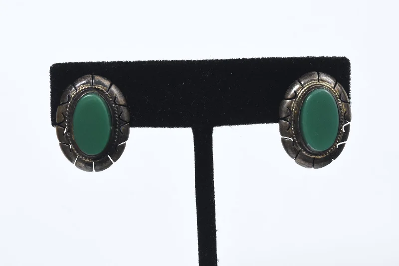 Ladies poised elegance earrings -Vintage Green Bakelite Screw Back Earrings