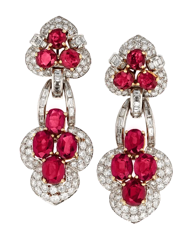 Ladies glass luster earrings -Ruby Drop Earrings, 20.00 Carats