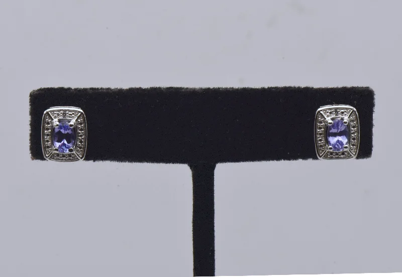 Ladies dazzling Swarovski earrings -Vintage Tanzanite and Diamond Sterling Silver Stud Earrings - NOS