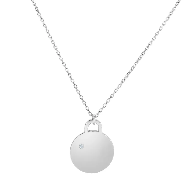 Ladies Necklaces Matte Glow-Silver Polished Tag Diamond Accent Necklace