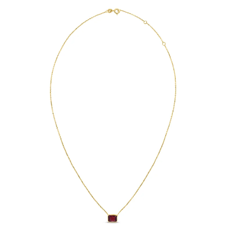 Ladies Necklaces with Teardrop Glow-14K Gold Emerald Cut Garnet Necklace