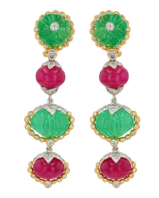 Ladies heirloom treasure earrings -David Webb Emerald, Ruby and Diamond Earrings