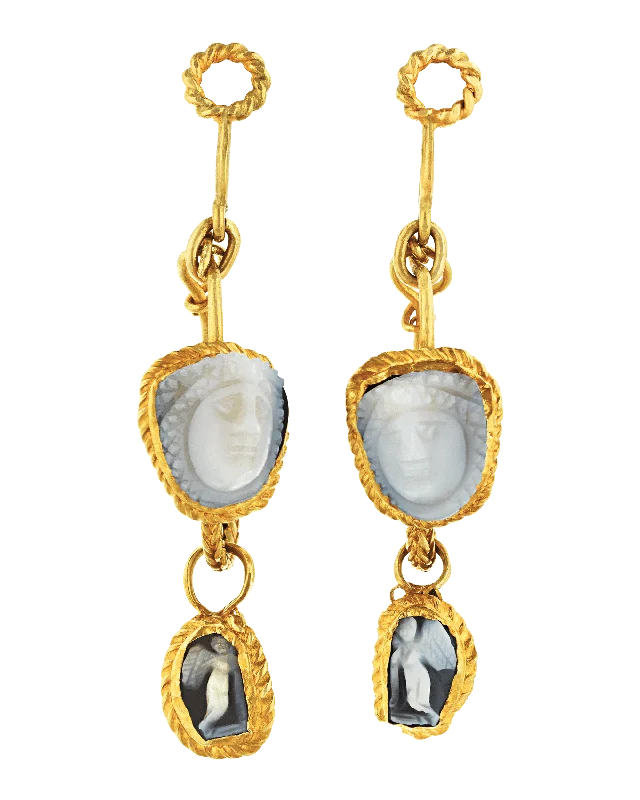 Ladies square edge earrings -Ancient Roman Medusa Intaglio Earrings