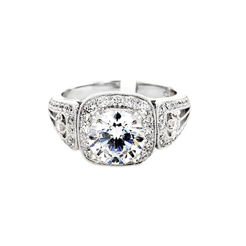 Ladies Fine Whisper Engagement Rings -0.67 ctw Diamond Halo Engagement Ring