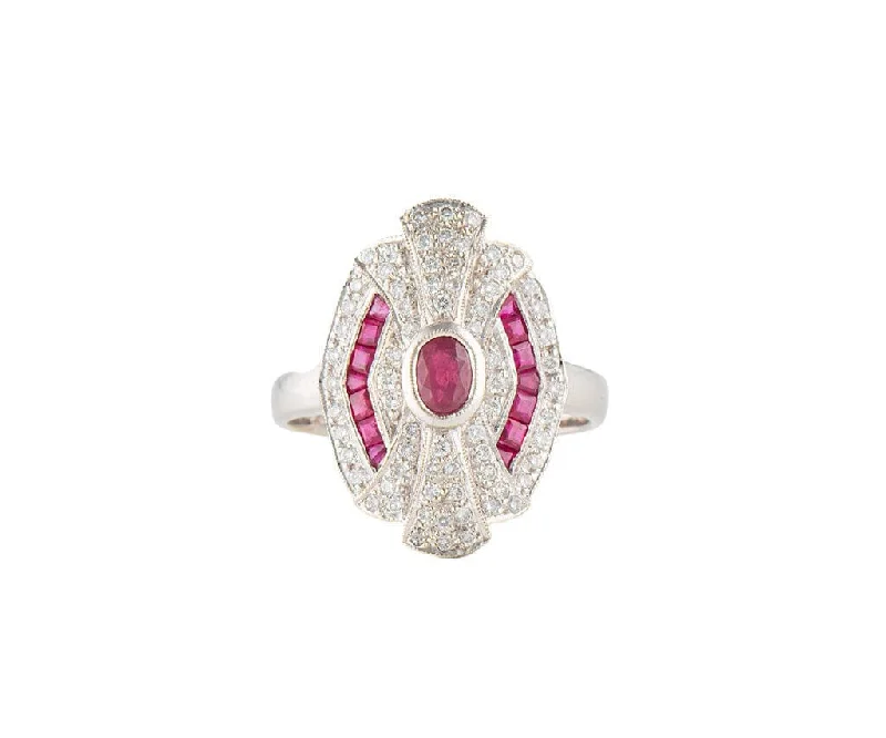 Ladies Rings for Travel Glow-Le Vian 1.37ctw Rubies and 0.63ctw Diamond Art Deco Cocktail Ring in 18K