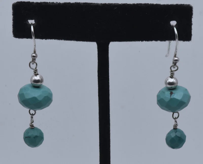 Ladies dramatic statement earrings -Vintage Turquoise Sterling Silver Dangle Earrings