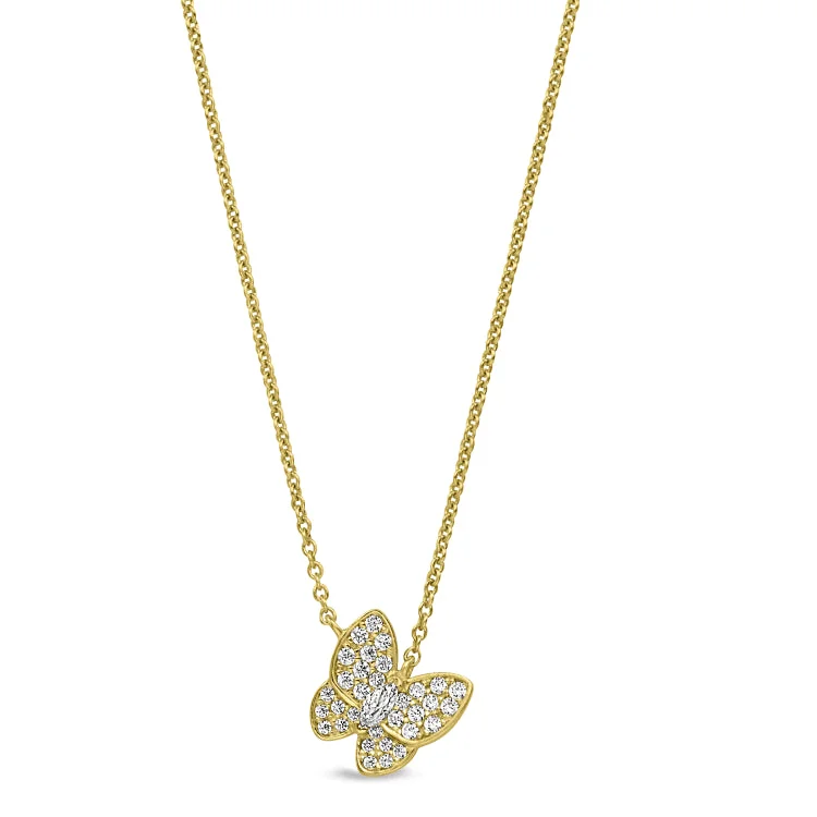 Ladies Necklaces with Purple Stichtite-Gold Finish Sterling Silver Micropave Butterfly Necklace with Simulated Diamonds on 16"-18" Adjustable Chain