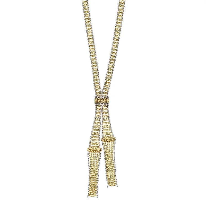 Ladies Rings for Pioneer Glow-14K 17" Shimmering Bead Two-tone Tassel Necklace TRC9643-17