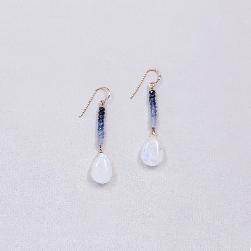 Ladies compass path earrings -Sapphire and Moonstone Drop Earrings