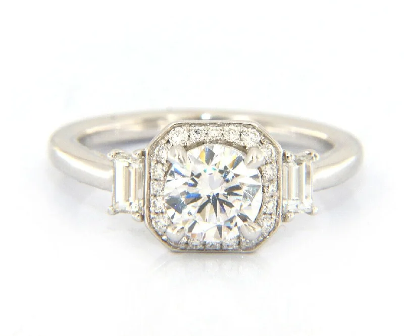 Ladies Rings for Date Shine-New Gabriel & Co. Art Deco Octagonal Three Stone Halo Semi Mount Ring in 14K