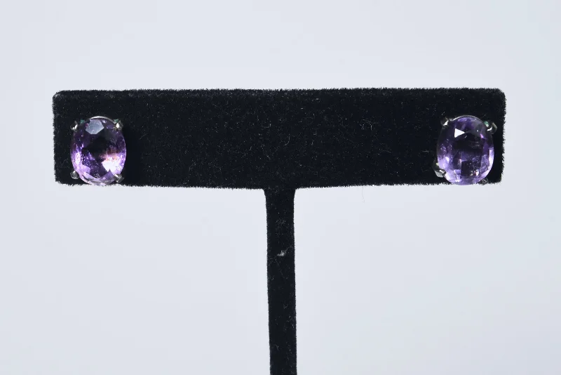 Ladies oval charm earrings -Oval Cut Amethyst Stud Earrings