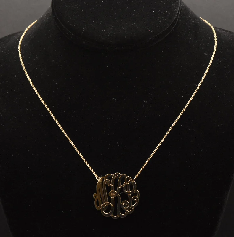 Ladies Necklaces Thick Shine-Vintage "NLK" Monogram Pendant Gold Tone Sterling Silver Chain Necklace